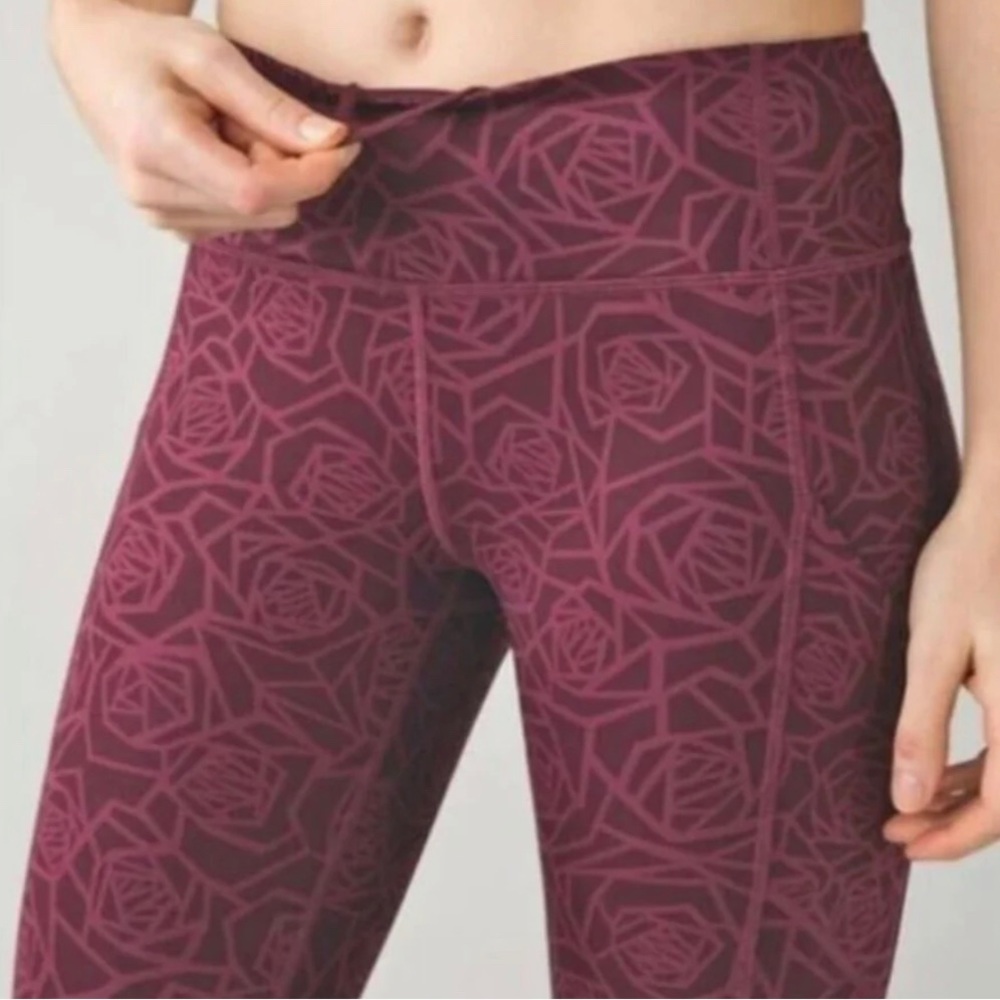 Lululemon leggings with rose print.